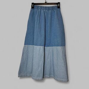 Two-Tone Denim Midi Skirt Cottagecore Boho Small